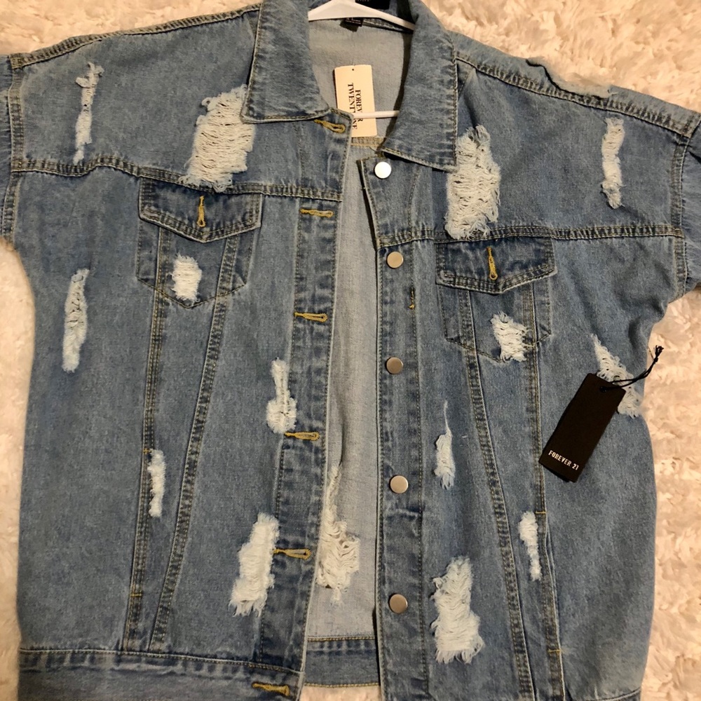 Brand new oversized distressed jean jacket